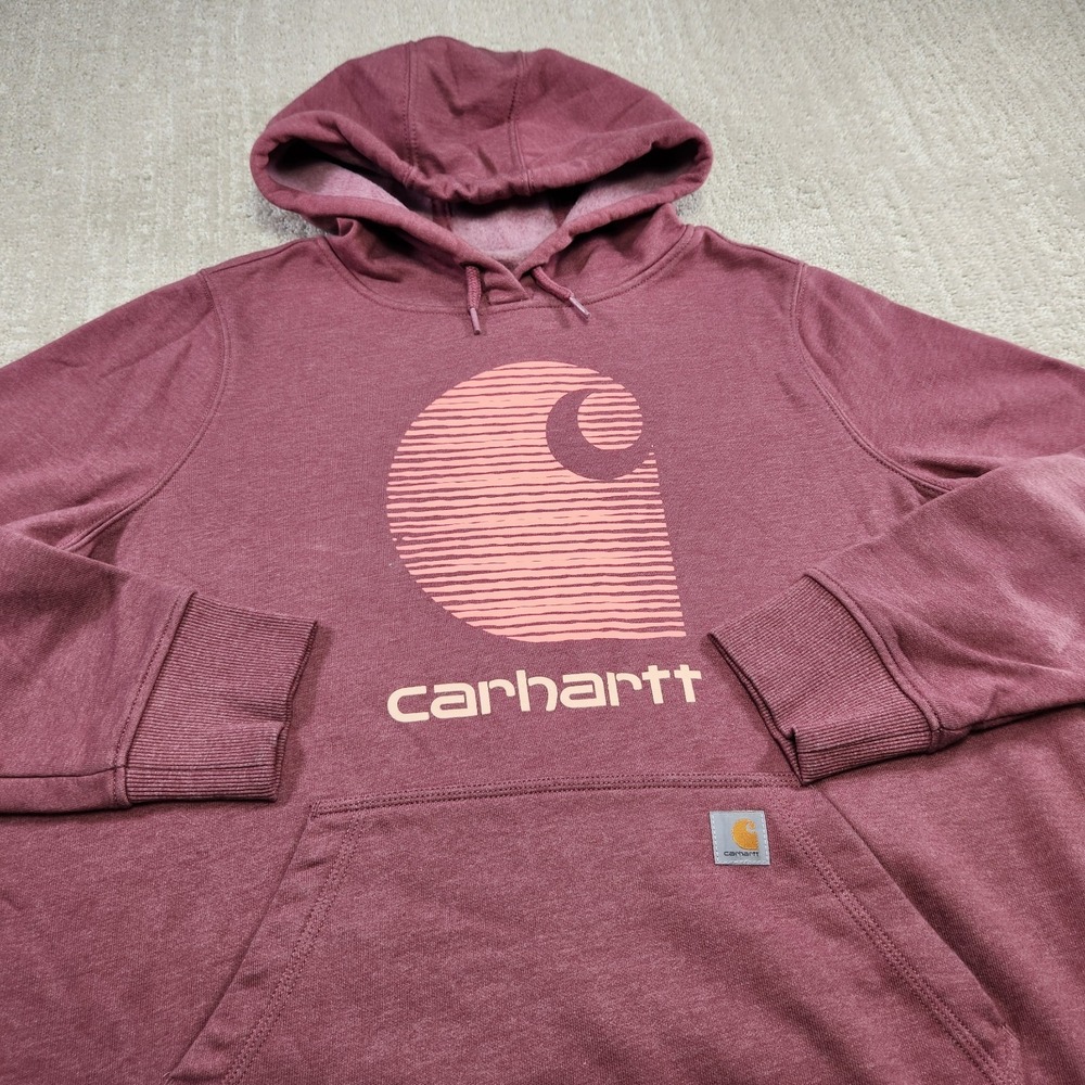 Carhartt Rain Defender Hoodie Women XL Fleece Pullover Relaxed Fit Pink Workwear